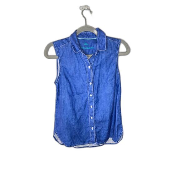 Tommy Bahama Women's Sea Glass Breezer Blue Sleeveless Button DownShirt Size XS - Picture 1 of 7